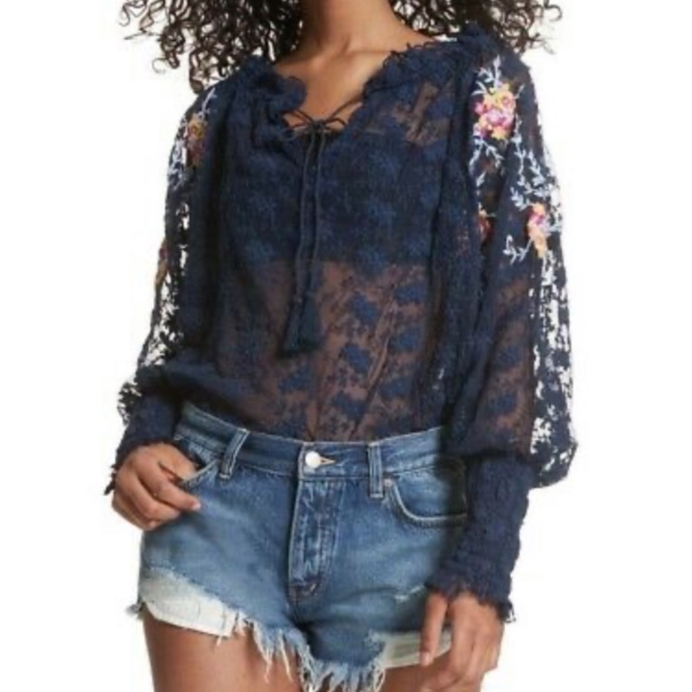 Free People Jubilee Lace Embroidered Blouse